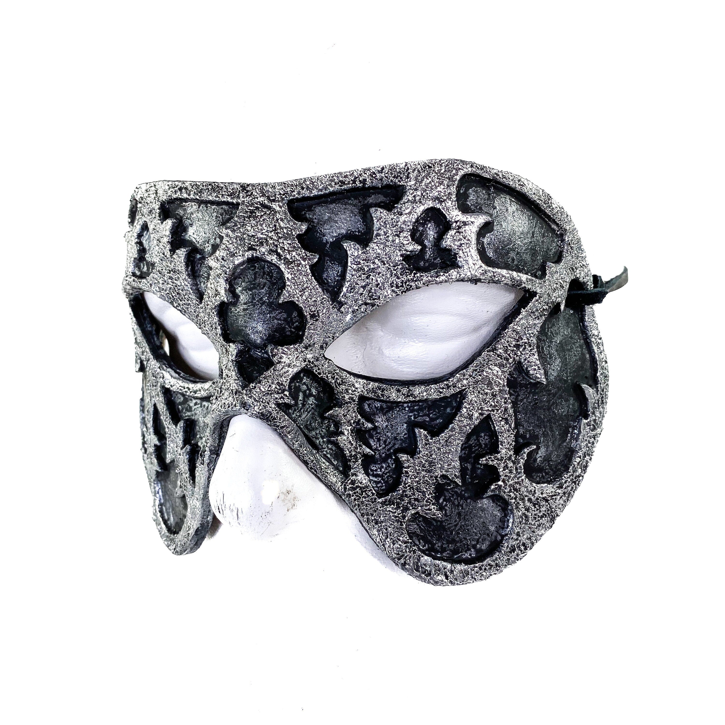 Dual Layer Handmade Genuine Leather Mask in Silver and Black by Rockwell Masks