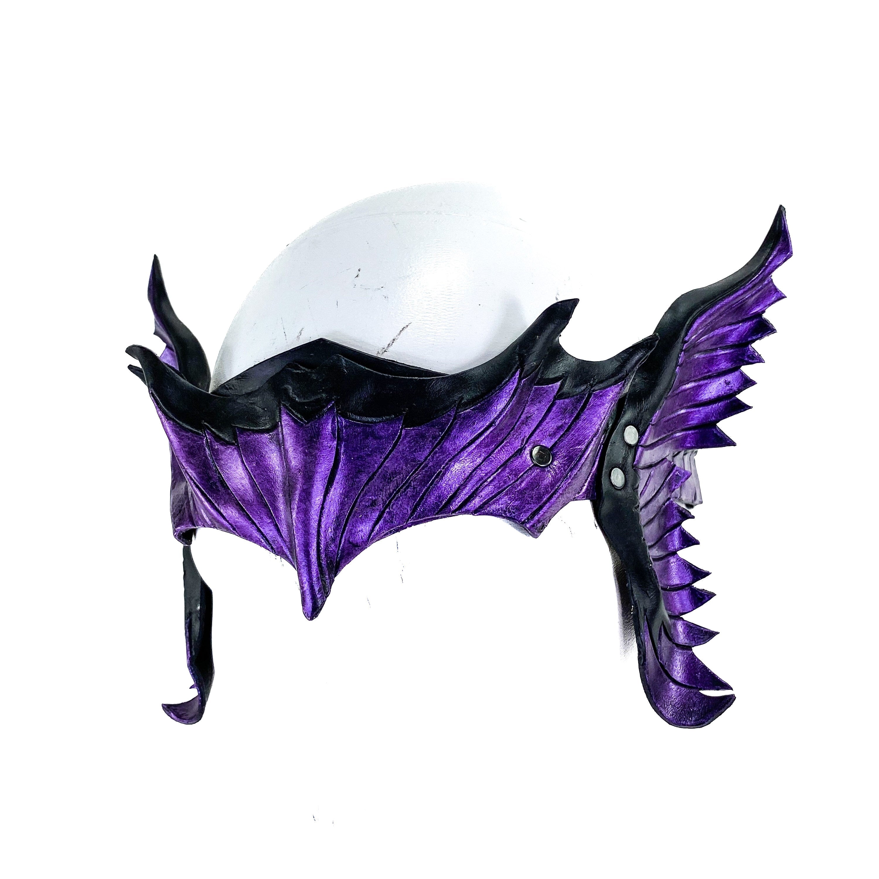 Masquerade Crown of Handmade Genuine Leather in Purple and Black by Rockwell Masks