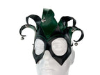 Handmade Genuine Leather Five Point Jester Mask in Green and Black by Rockwell Masks
