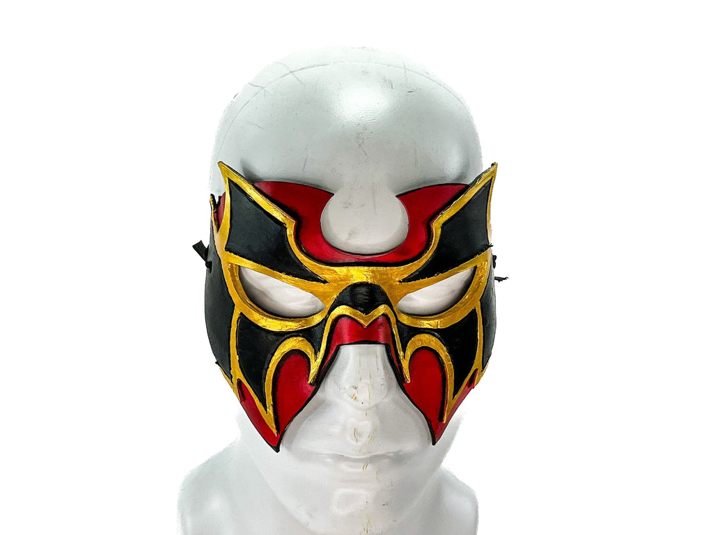 Super Hero Wrestling Mask Handmade Genuine Leather Mask in Red and Gold by Rockwell Masks
