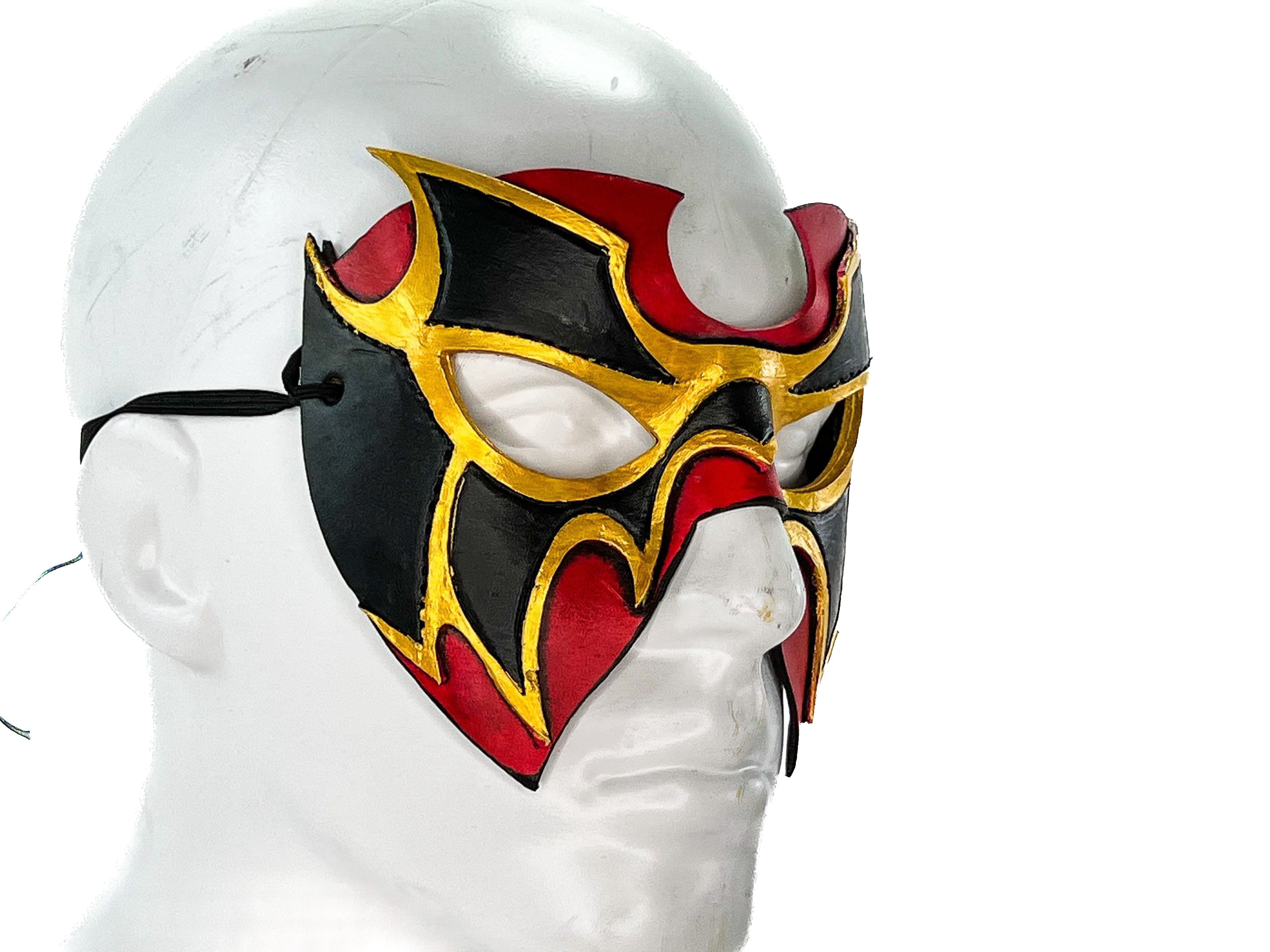 Super Hero Wrestling Mask Handmade Genuine Leather Mask in Red and Gold by Rockwell Masks