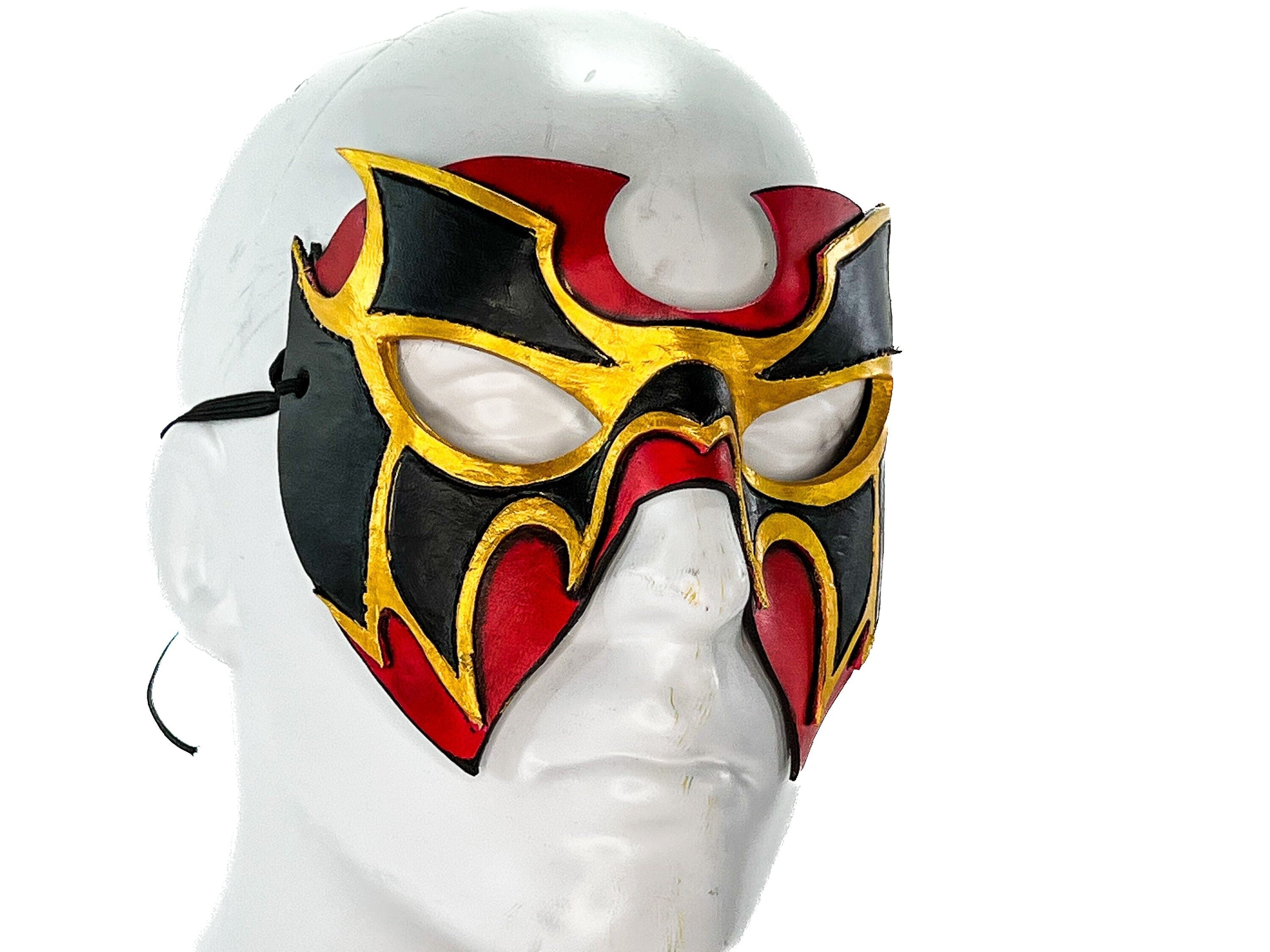 Super Hero Wrestling Mask Handmade Genuine Leather Mask in Red and Gold by Rockwell Masks