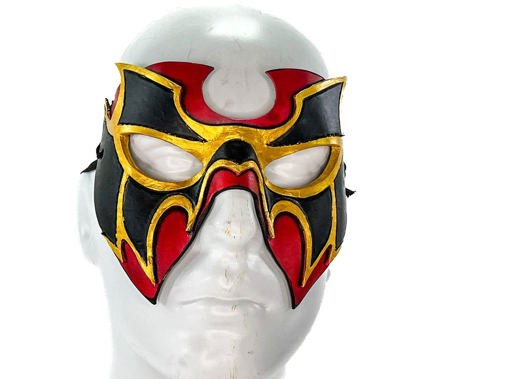Super Hero Wrestling Mask Handmade Genuine Leather Mask in Red and Gold by Rockwell Masks