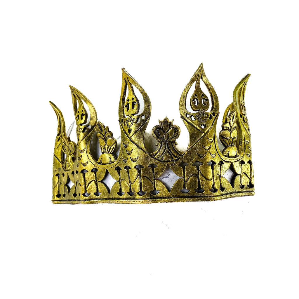 Masquerade Crown of Handmade Genuine Leather in Gold by Rockwell Masks