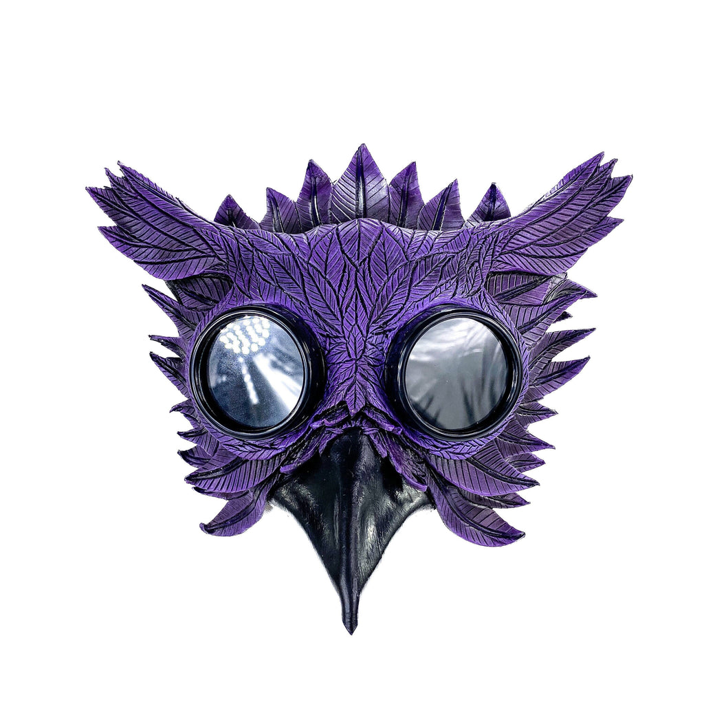Purple Horned Owl Goggles Handmade Genuine Leather Mask by Rockwell Masks