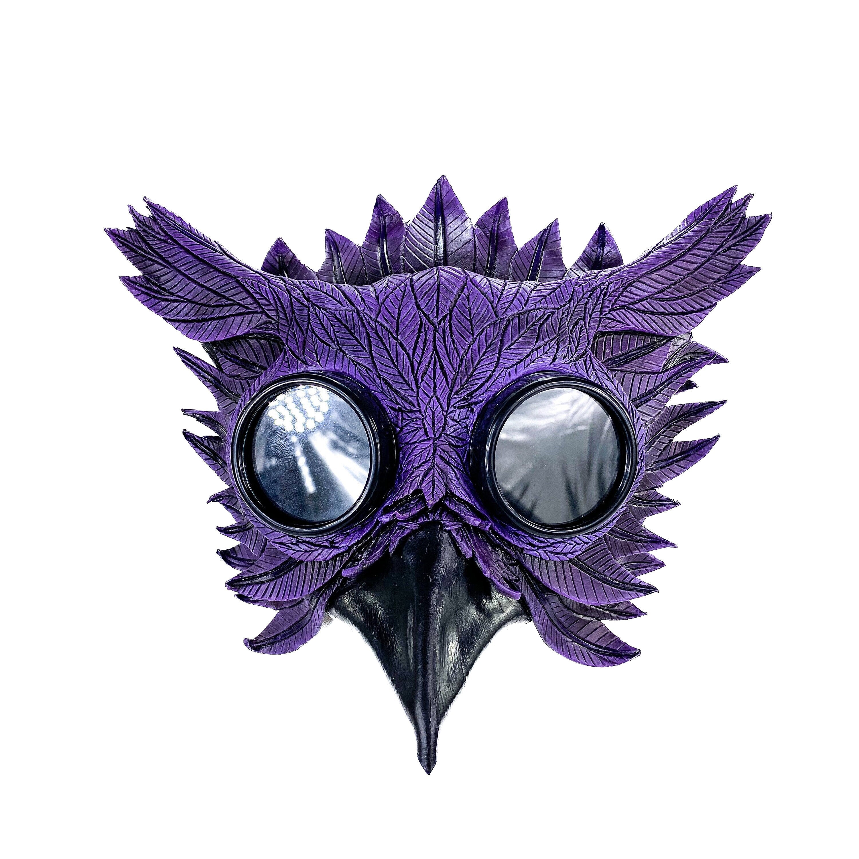Purple Horned Owl Goggles Handmade Genuine Leather Mask by Rockwell Masks