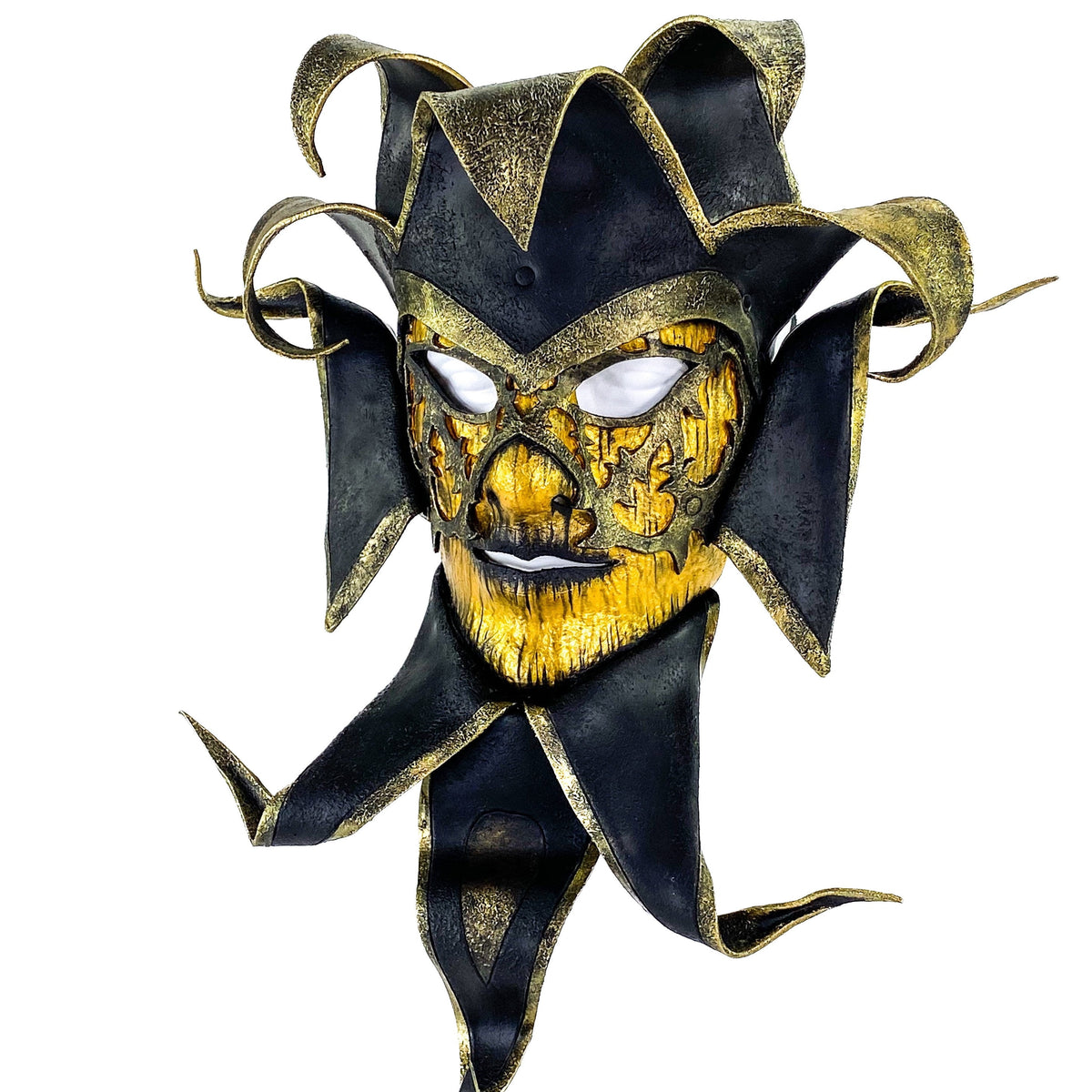Venetian inspired Jester Mask in Gold and Black - Wearable or Wall Art by Rockwell Masks