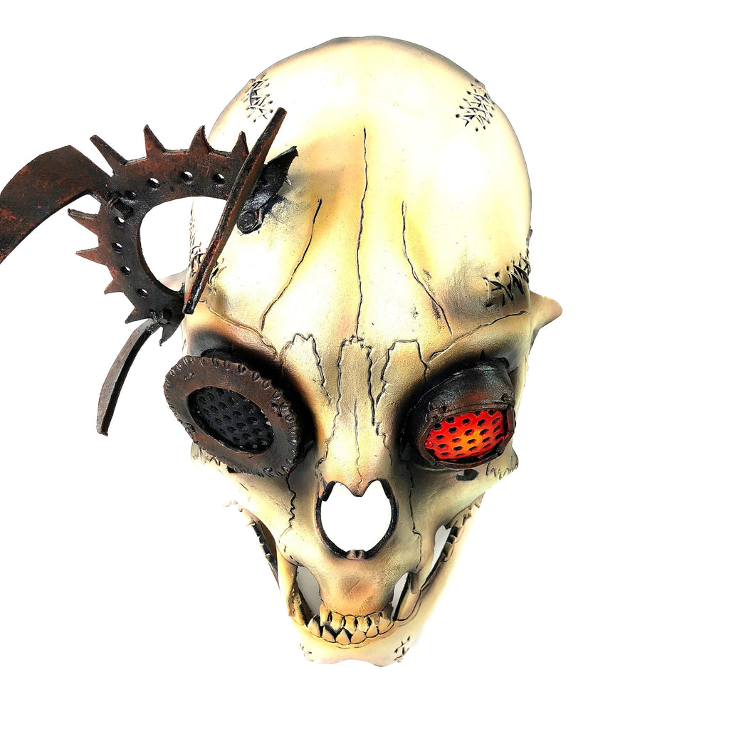 Handcrafted Genuine Leather Dimensional Cat Skull Robot Mask by Rockwell Masks