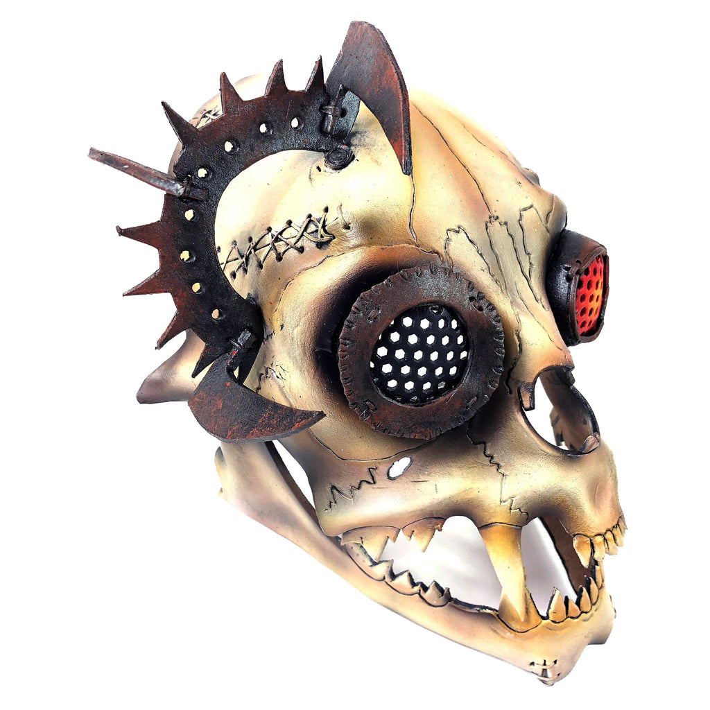 Handcrafted Genuine Leather Dimensional Cat Skull Robot Mask by Rockwell Masks