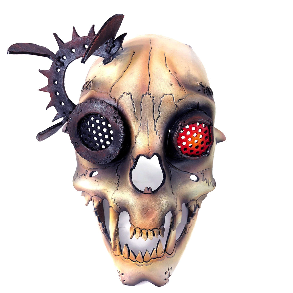 Handcrafted Genuine Leather Dimensional Cat Skull Robot Mask by Rockwell Masks
