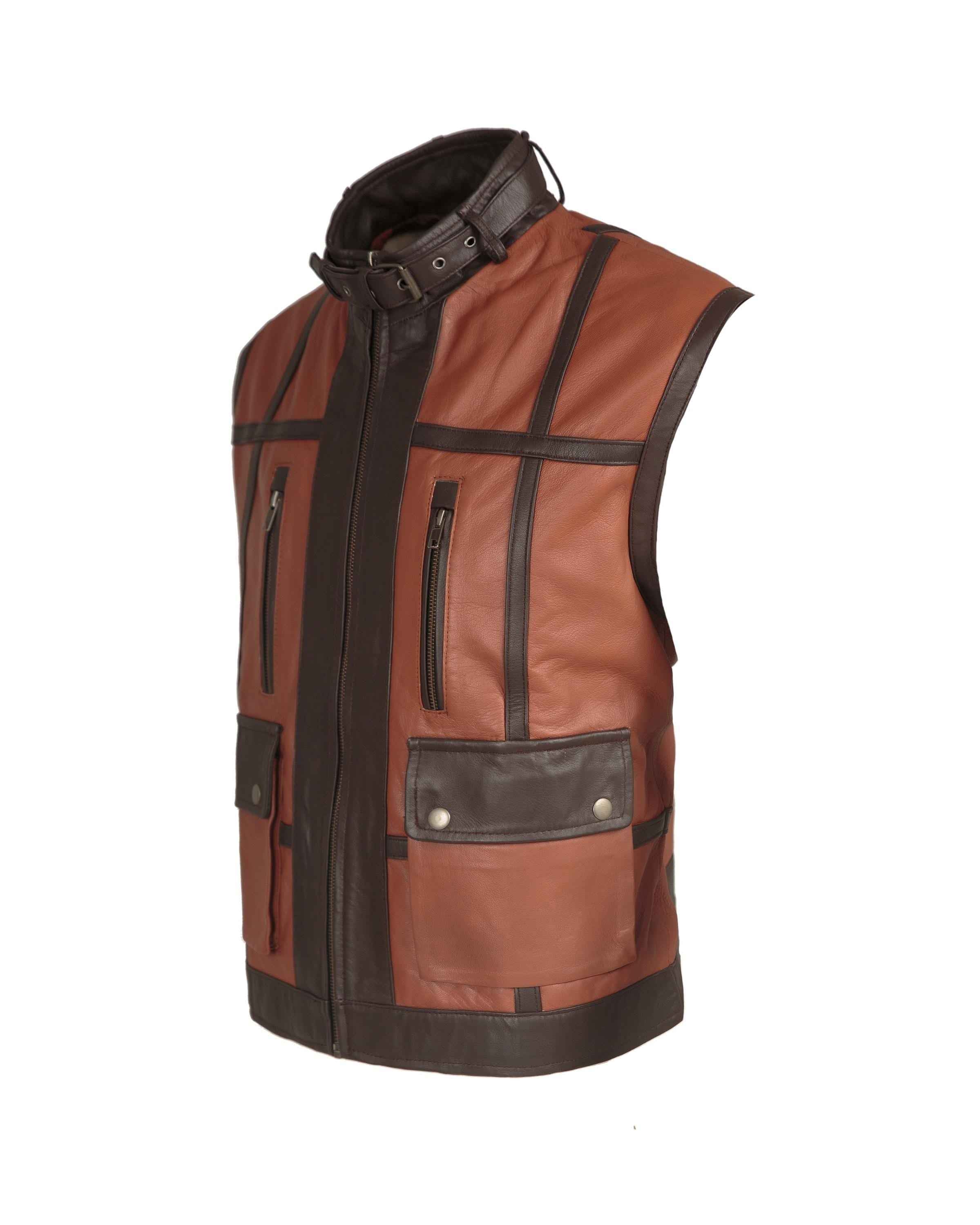 Brown Leather Hunter Vest - Handcrafted by Ox and Bulls Leather - Big Tim's Magic Emporium
