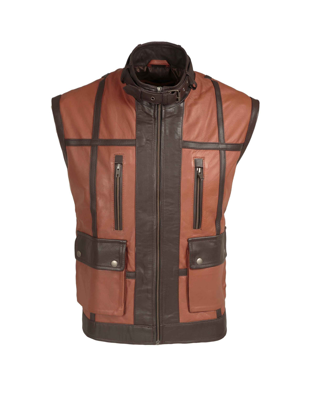 Brown Leather Hunter Vest - Handcrafted by Ox and Bulls Leather - Big Tim's Magic Emporium