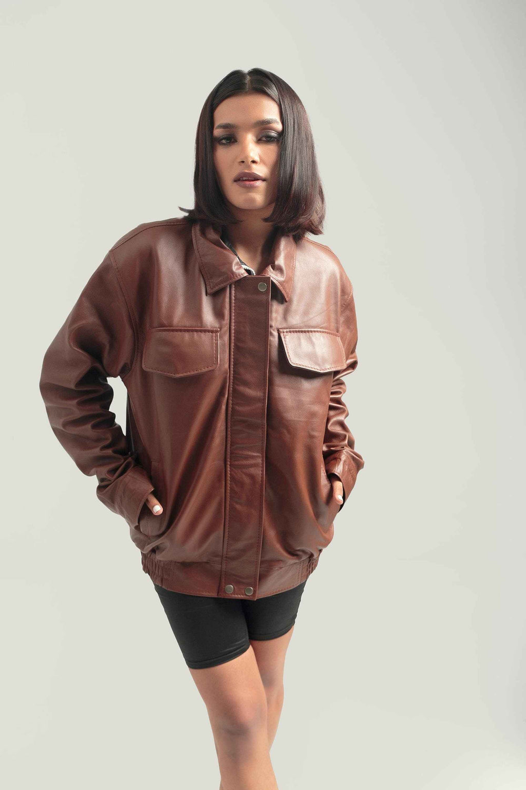 Oversized Brown Bomber Jacket - Retro Leather Bomber Jacket Handcrafted by Ox and Bulls - Big Tim's Magic Emporium