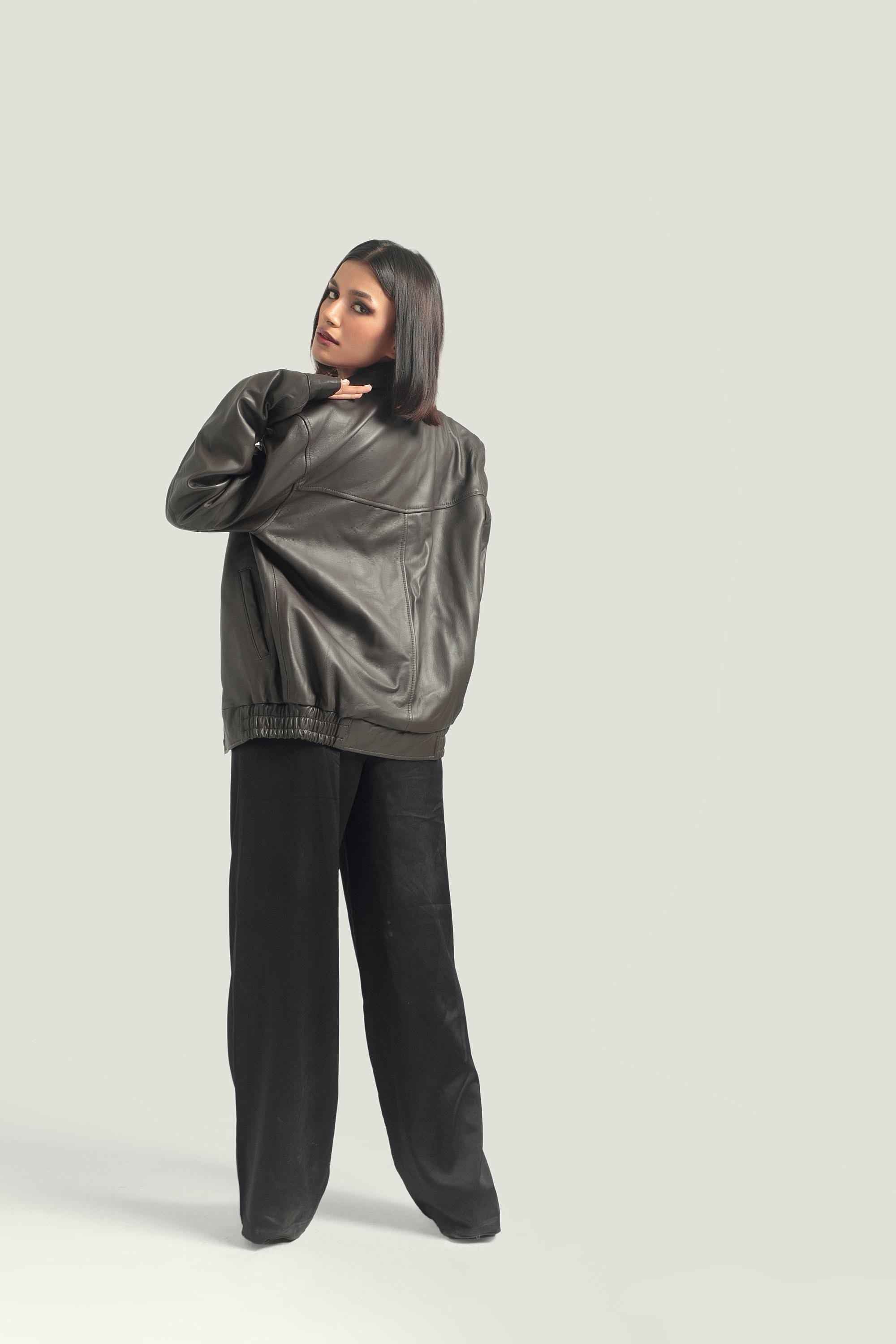Oversized Women's Leather Bomber Jacket in Dark Brown - Retro Handcrafted Design by Ox and Bulls - Big Tim's Magic Emporium