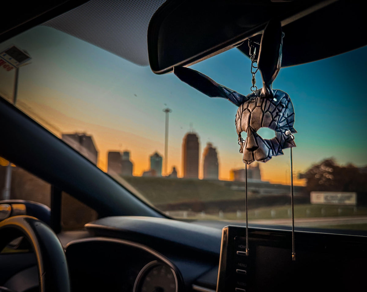 Geometric Bunny Leather Mini Mask – Handcrafted Charm for Rearview Mirrors, Handbags, Lanyards, Party Favors & More by Rockwell Masks