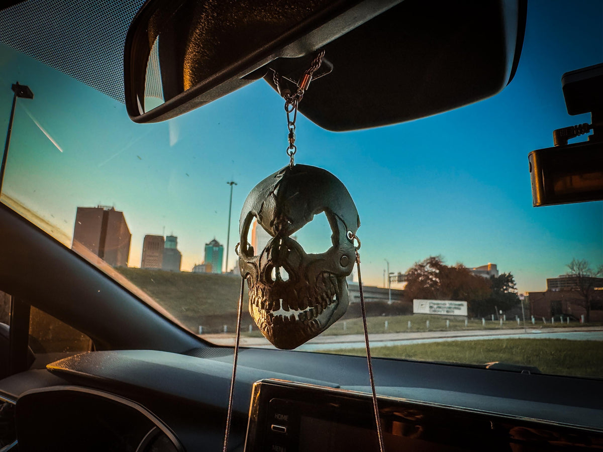 Menacing Skull Leather Mini Mask – Handcrafted Charm for Rearview Mirrors, Handbags, Lanyards, Party Favors & More by Rockwell Masks