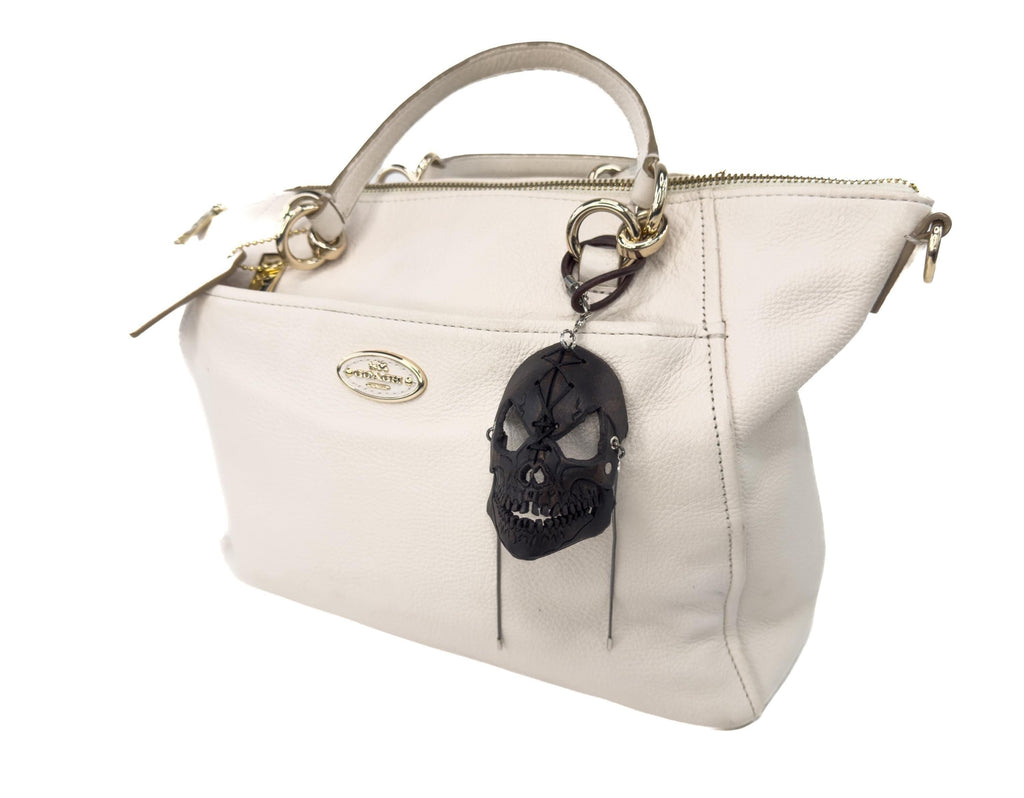 Menacing Skull Leather Mini Mask – Handcrafted Charm for Rearview Mirrors, Handbags, Lanyards, Party Favors & More by Rockwell Masks