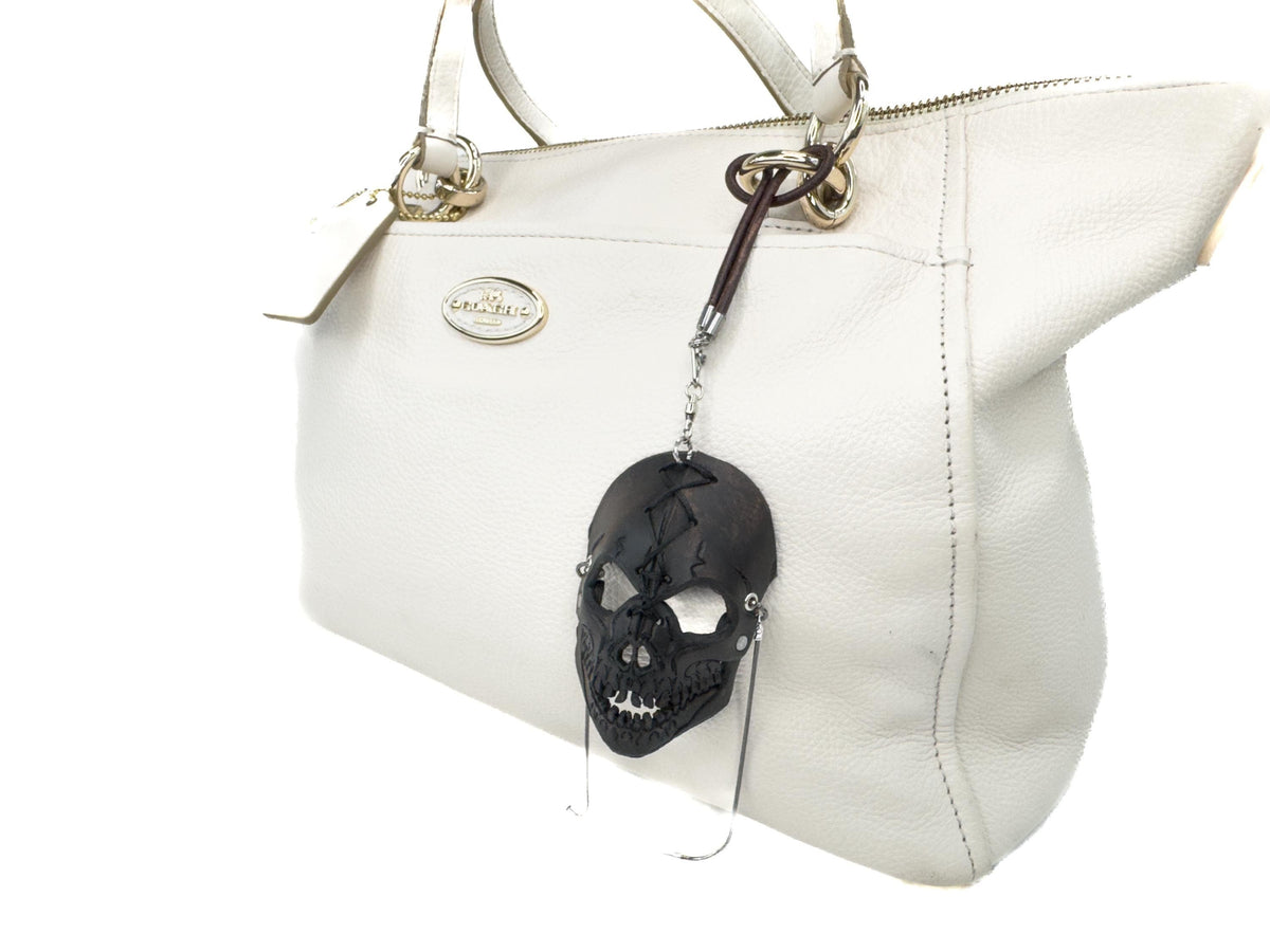 Skull Leather Mini Mask – Handcrafted Charm for Rearview Mirrors, Handbags, Lanyards, Party Favors & More by Rockwell Masks