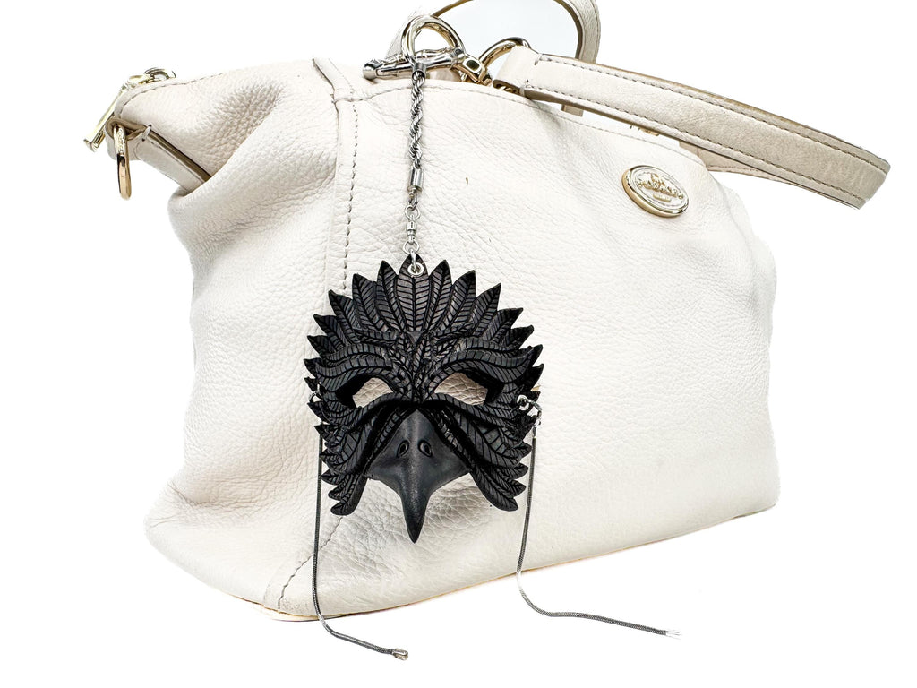 Elegant Raven Leather Mini Mask – Handcrafted Charm for Rearview Mirrors, Handbags, Lanyards, Party Favors & More by Rockwell Masks