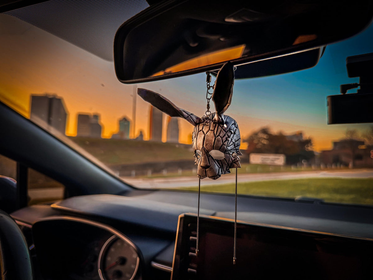 Geometric Bunny Leather Mini Mask – Handcrafted Charm for Rearview Mirrors, Handbags, Lanyards, Party Favors & More by Rockwell Masks