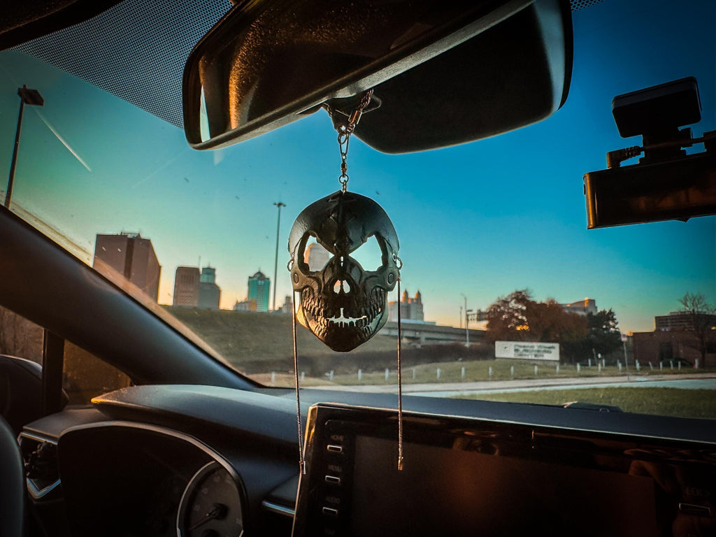 Menacing Skull Leather Mini Mask – Handcrafted Charm for Rearview Mirrors, Handbags, Lanyards, Party Favors & More by Rockwell Masks