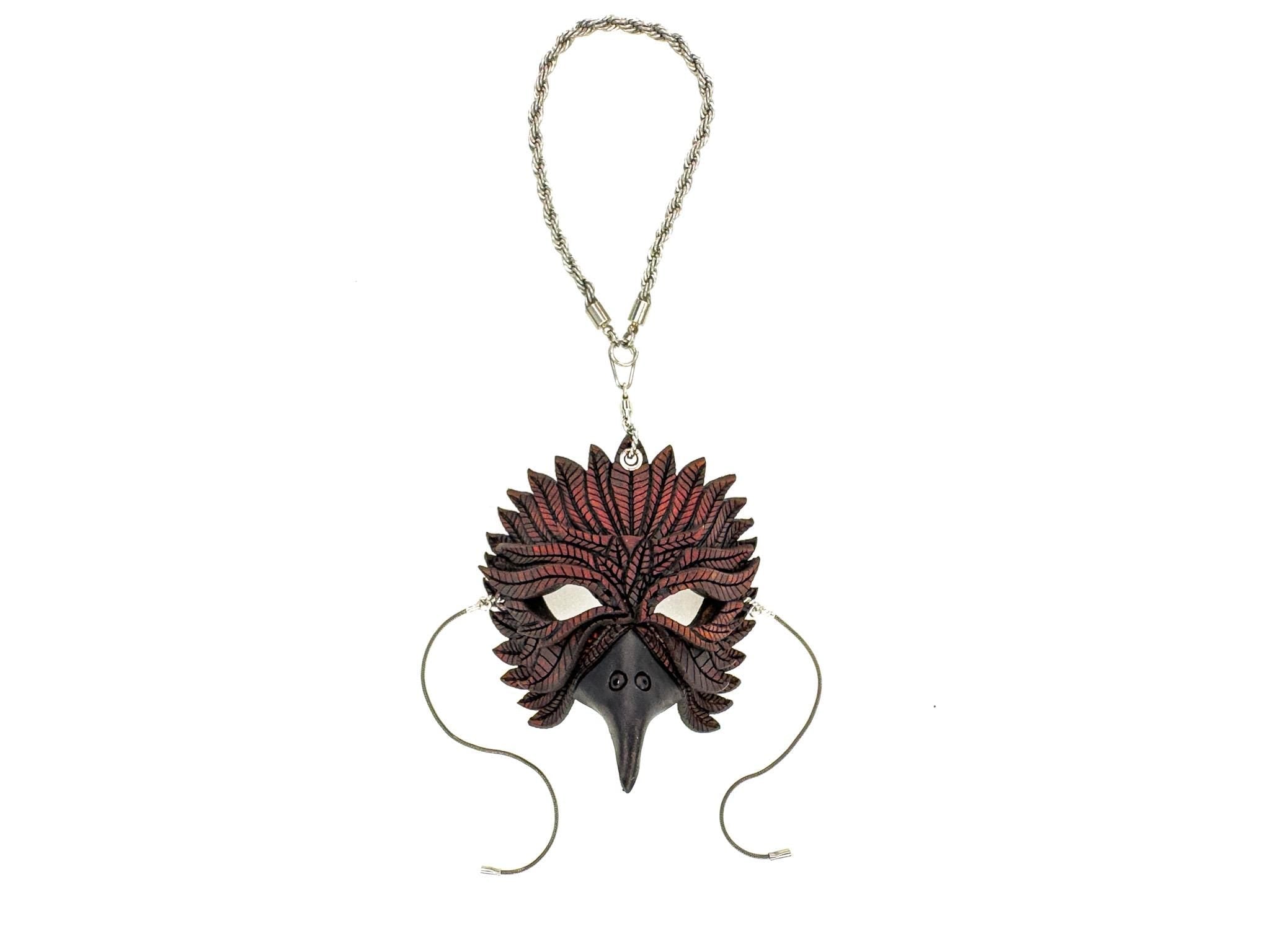 Elegant Raven Leather Mini Mask – Handcrafted Charm for Rearview Mirrors, Handbags, Lanyards, Party Favors & More by Rockwell Masks