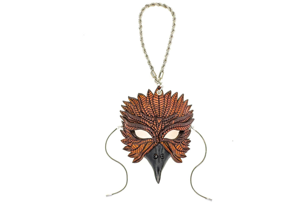 Elegant Raven Leather Mini Mask – Handcrafted Charm for Rearview Mirrors, Handbags, Lanyards, Party Favors & More by Rockwell Masks