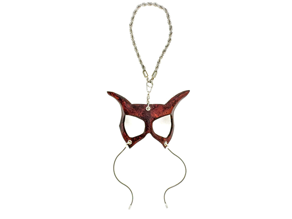 Curious Cat Leather Mini Mask – Handcrafted Charm for Rearview Mirrors, Handbags, Lanyards, Party Favors & More by Rockwell Masks