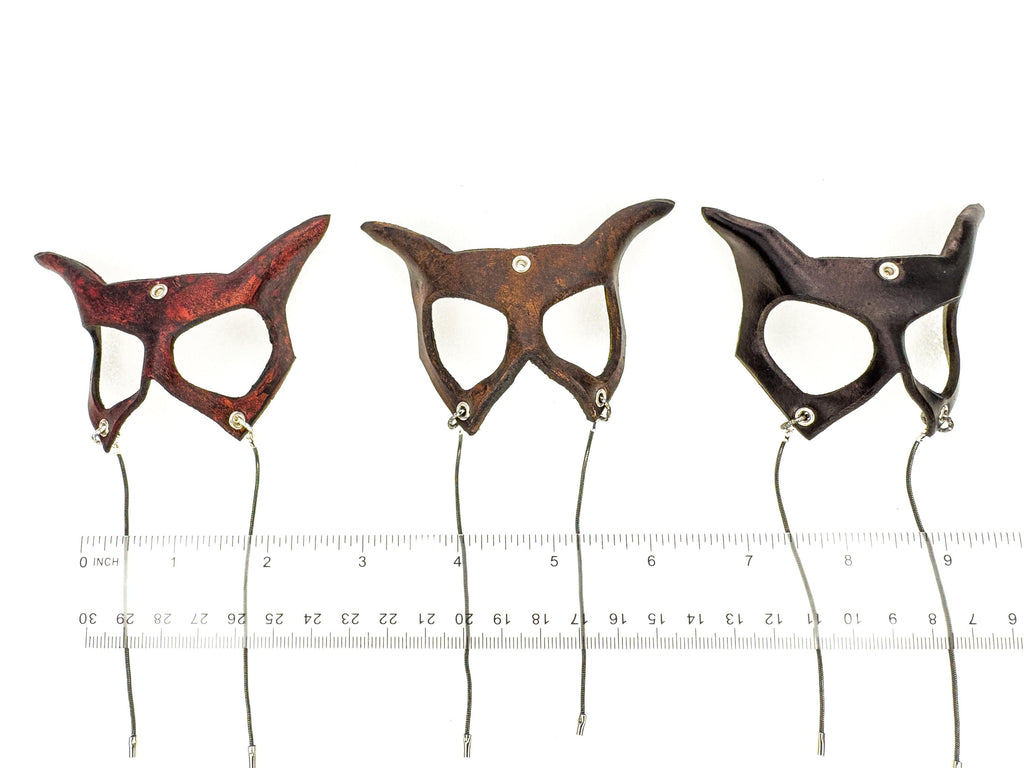 Curious Cat Leather Mini Mask – Handcrafted Charm for Rearview Mirrors, Handbags, Lanyards, Party Favors & More by Rockwell Masks