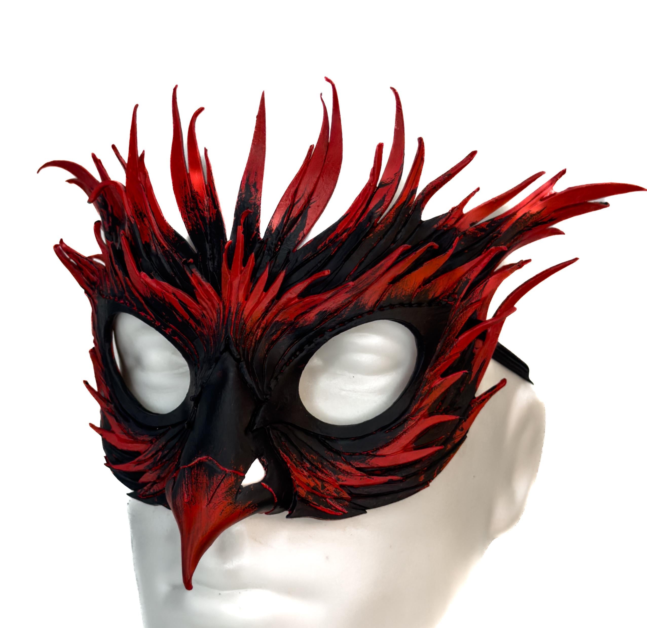 Layered Red Phoenix Handmade Genuine Leather Mask by Rockwell Masks