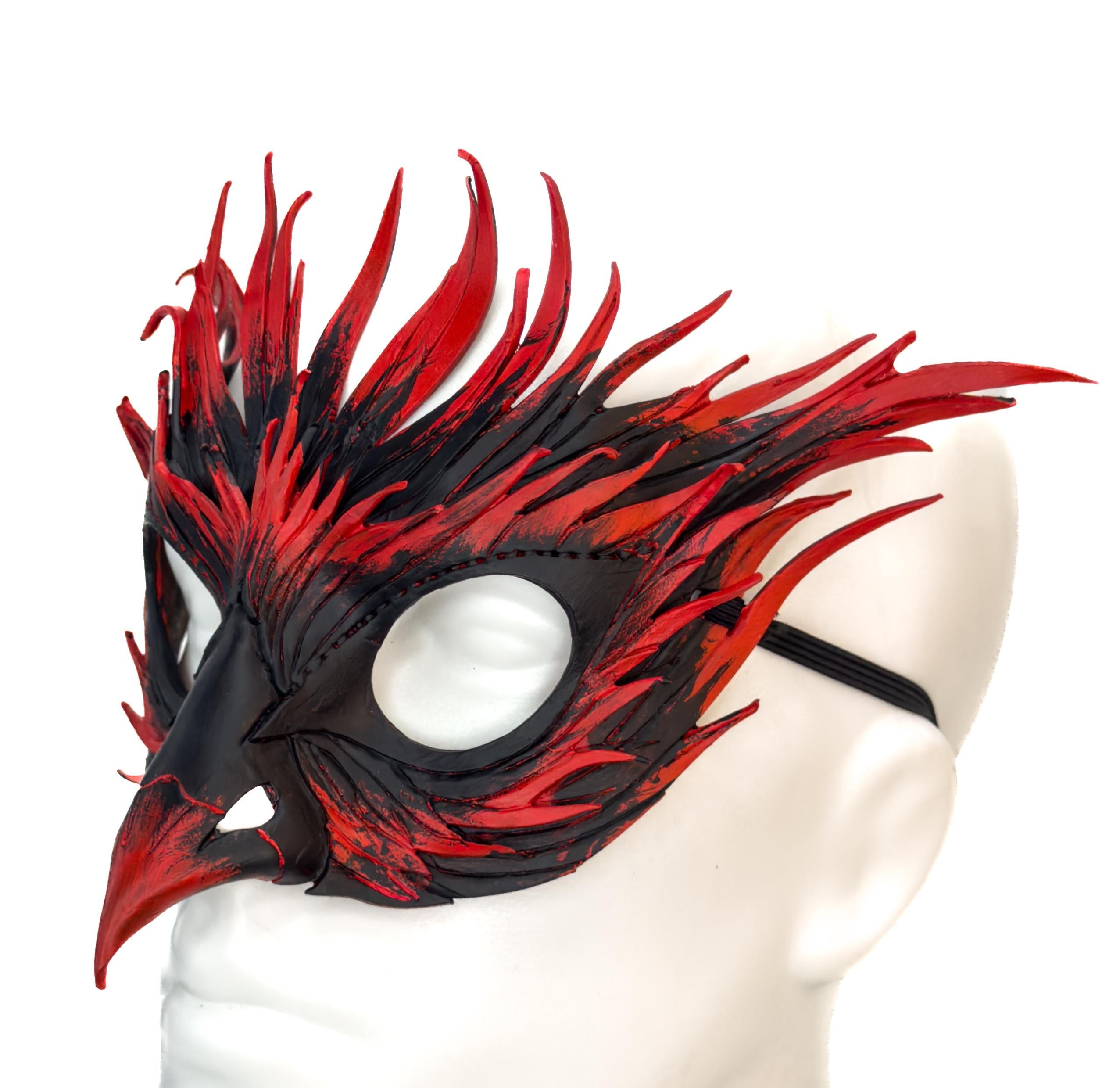Layered Red Phoenix Handmade Genuine Leather Mask by Rockwell Masks