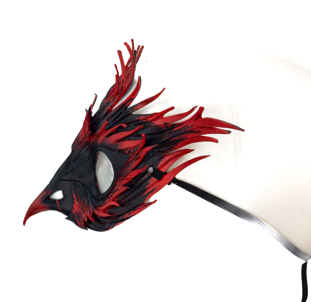 Layered Red Phoenix Handmade Genuine Leather Mask by Rockwell Masks