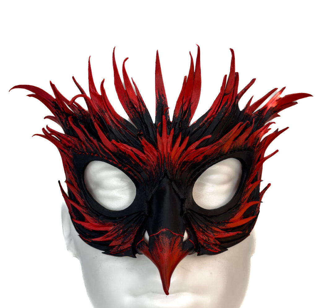 Layered Red Phoenix Handmade Genuine Leather Mask by Rockwell Masks