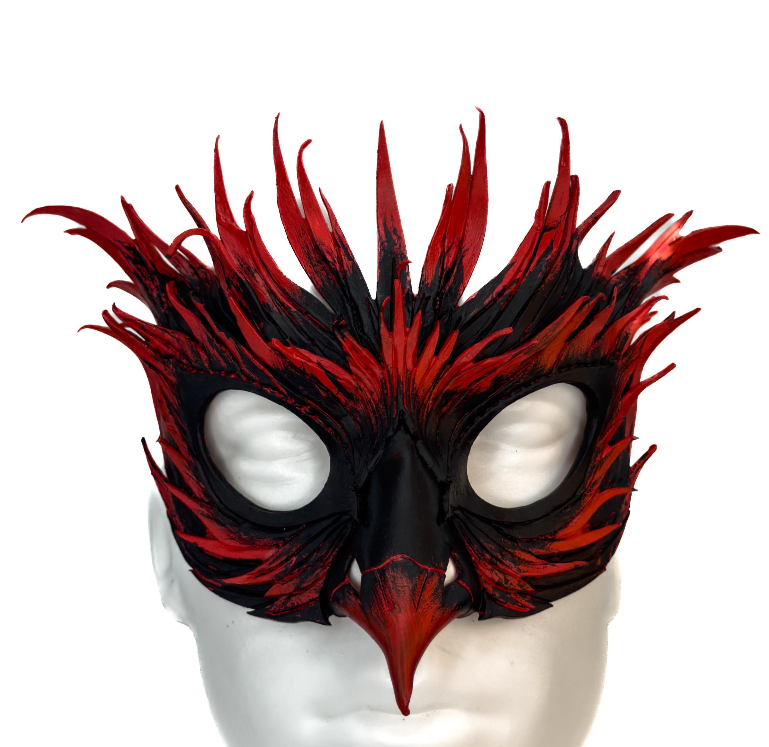Layered Red Phoenix Handmade Genuine Leather Mask by Rockwell Masks