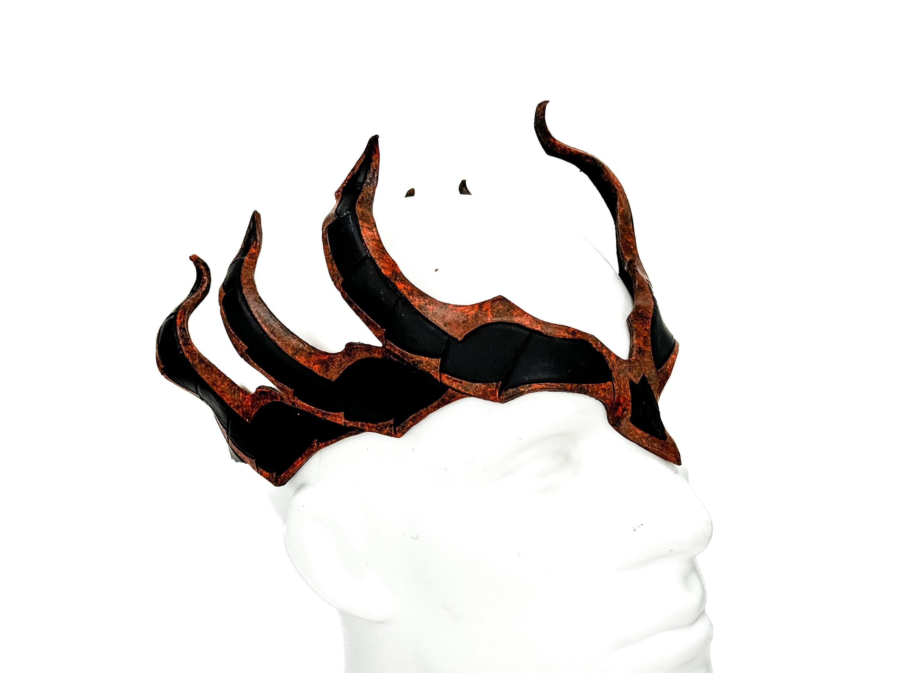 Rust Colored Masquerade Crown of Handmade Genuine Leather in Green and Black by Rockwell Masks