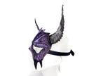 Handmade Genuine Leather Mask with Horns in Purple and White The Horned Beast by Rockwell Masks