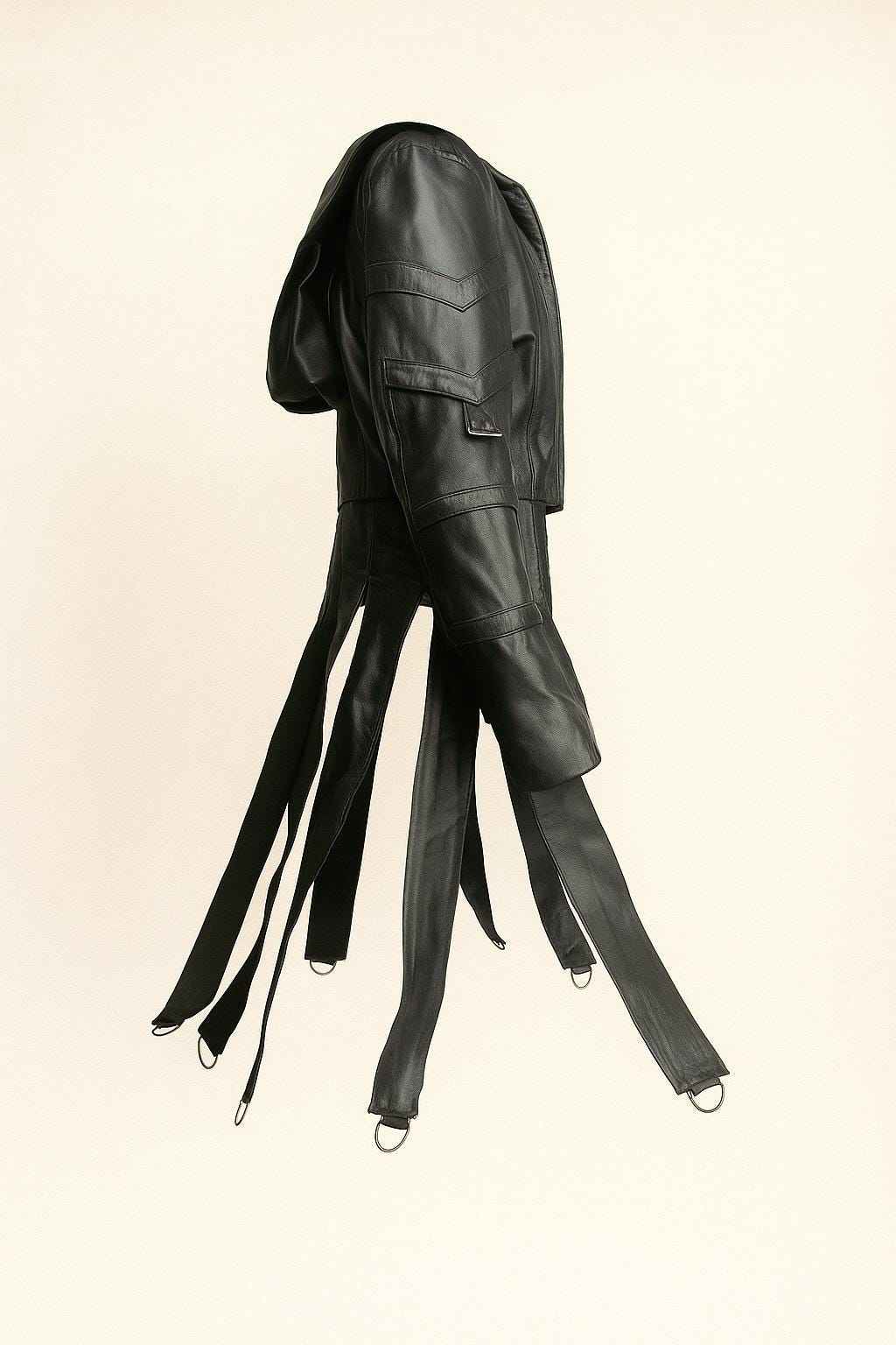 Gothic Black Leather Hooded Jacket with Buckle Straps & D-Rings for Cyberpunk Streetwear by Ox and Bulls - Big Tim's Magic Emporium