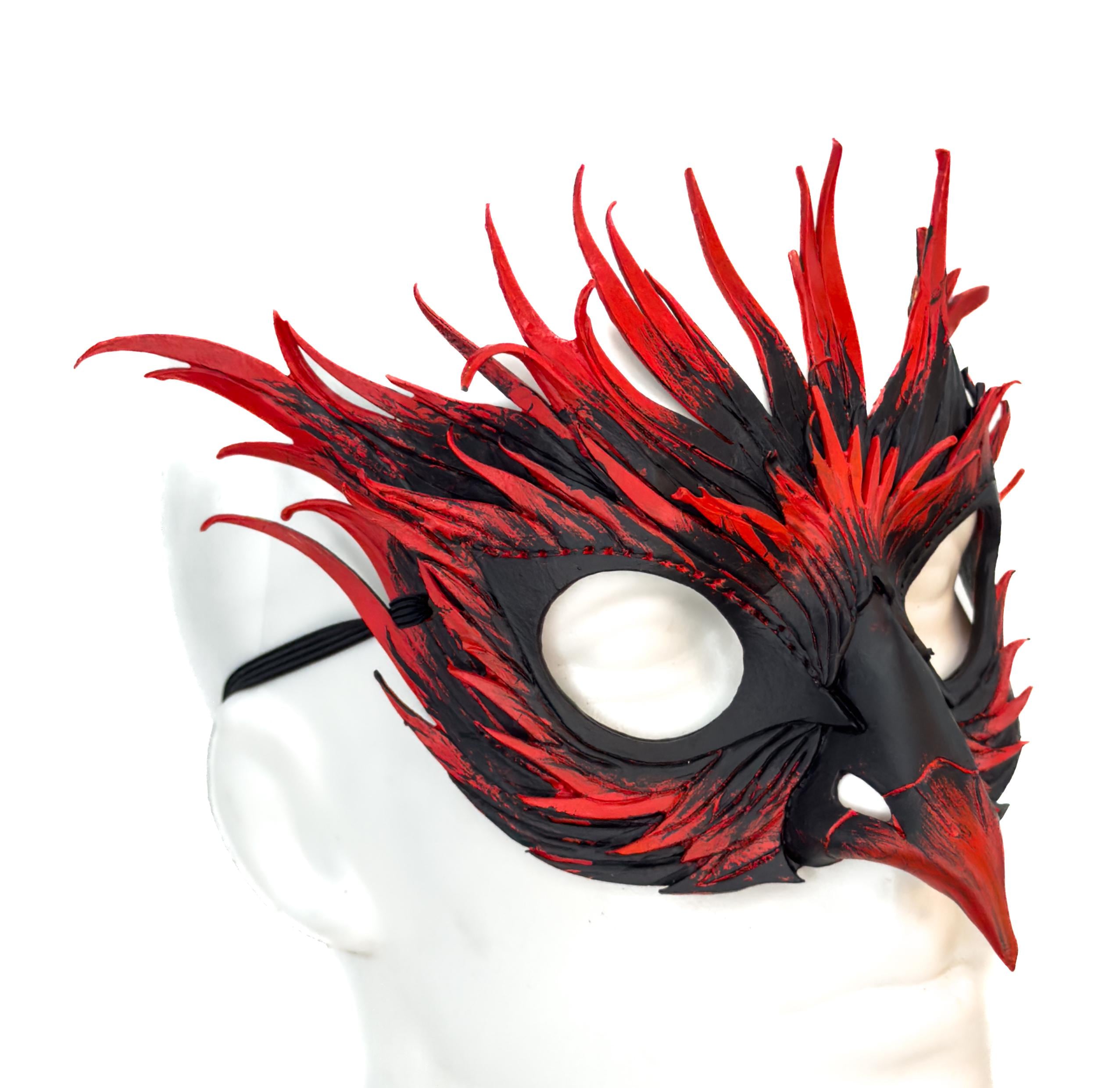 Layered Red Phoenix Handmade Genuine Leather Mask by Rockwell Masks