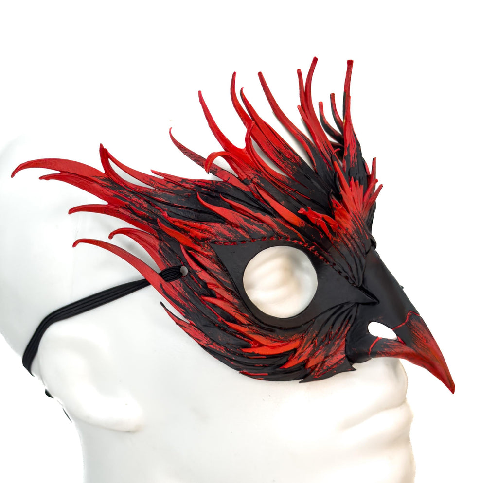 Layered Red Phoenix Handmade Genuine Leather Mask by Rockwell Masks