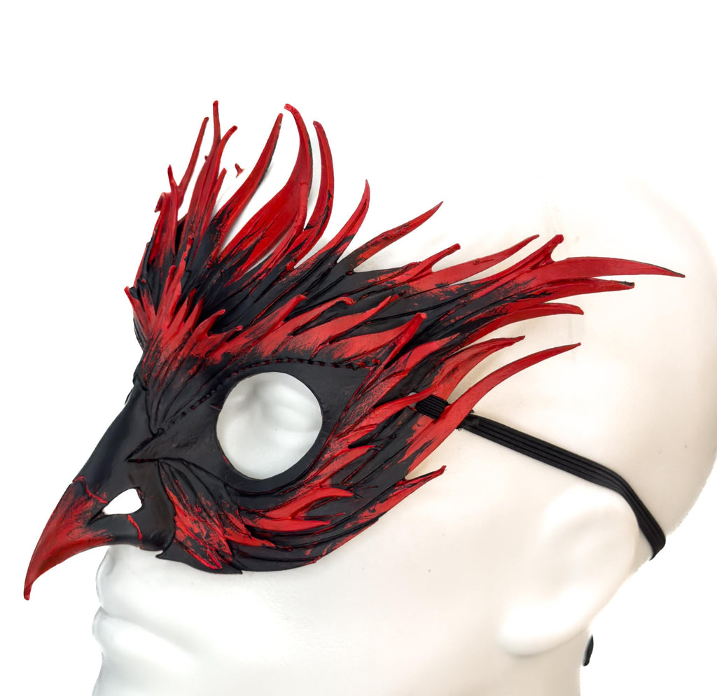 Layered Red Phoenix Handmade Genuine Leather Mask by Rockwell Masks