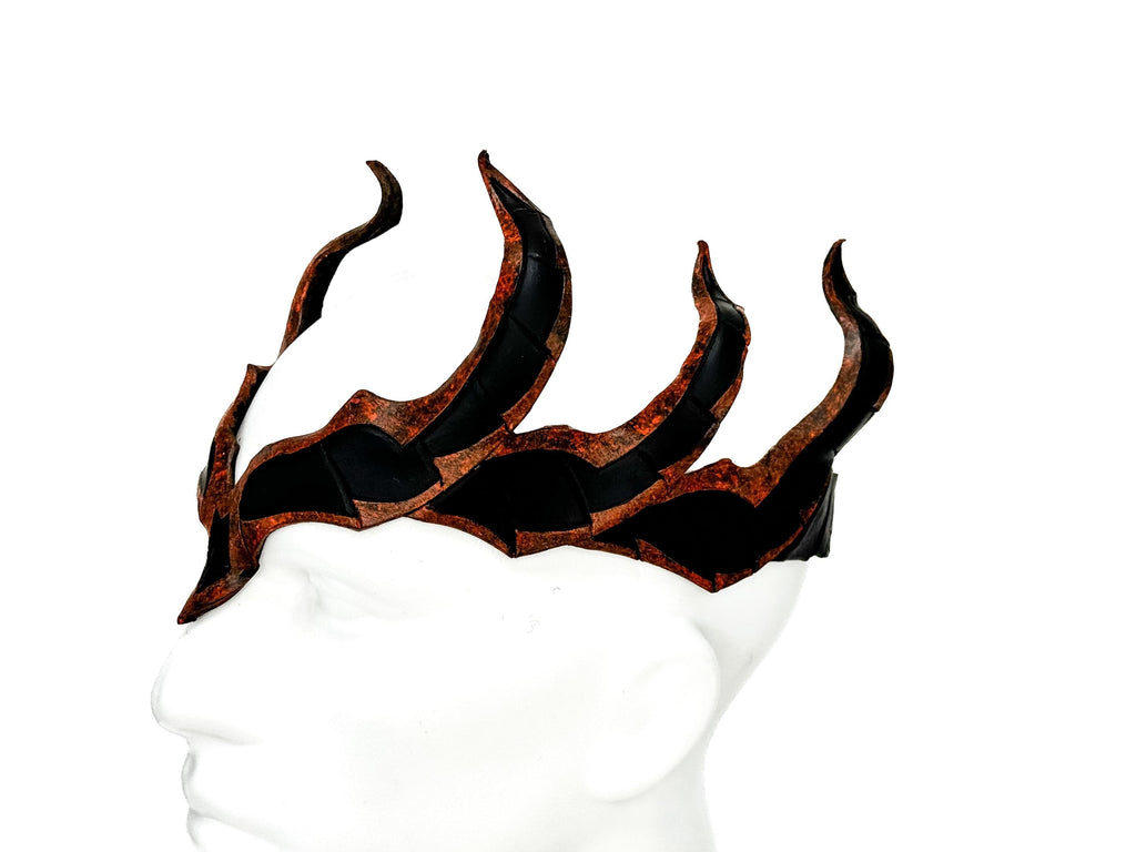 Rust Colored Masquerade Crown of Handmade Genuine Leather in Green and Black by Rockwell Masks