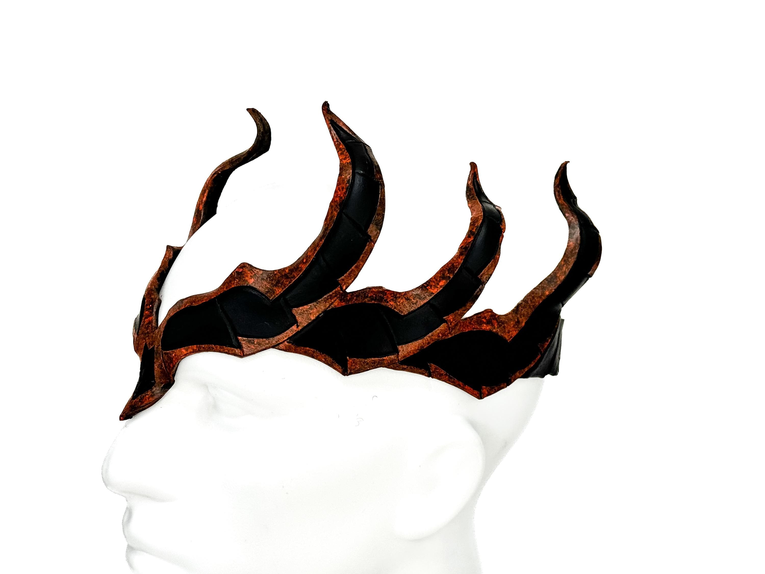 Rust Colored Masquerade Crown of Handmade Genuine Leather in Green and Black by Rockwell Masks