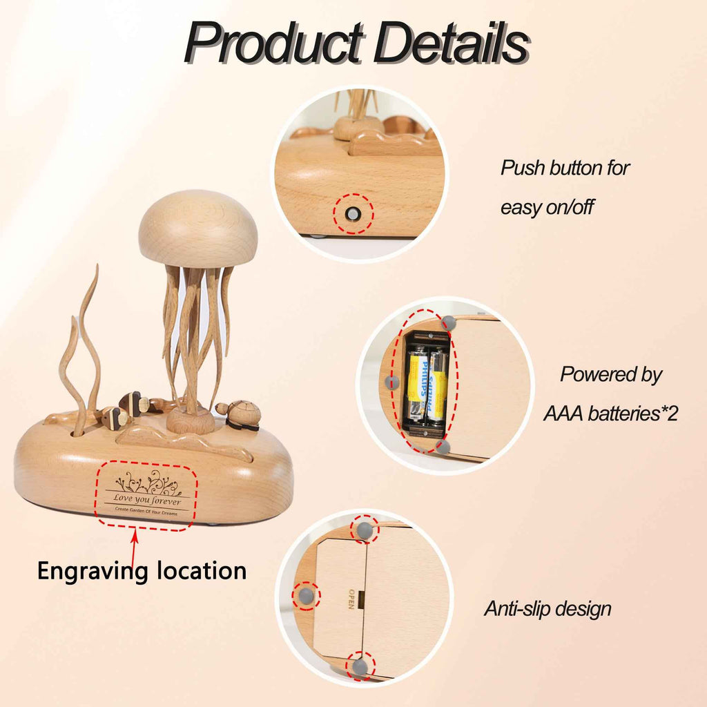 Mothers Day Custom Engraved Wooden Jellyfish Automaton Ornament,Handmade wooden mechanical Jellyfish,Unique Home Decor,Anniversary,Couple
