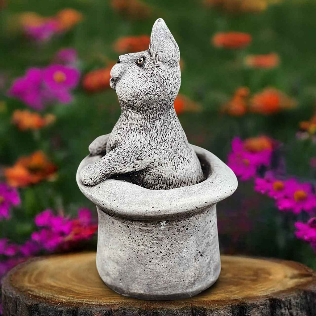 Bunny in magician hat statue Stone rabbit decor Cement bunny magic sculpture Concrete rabbit ornament Animal figurine Gift for dreamers art