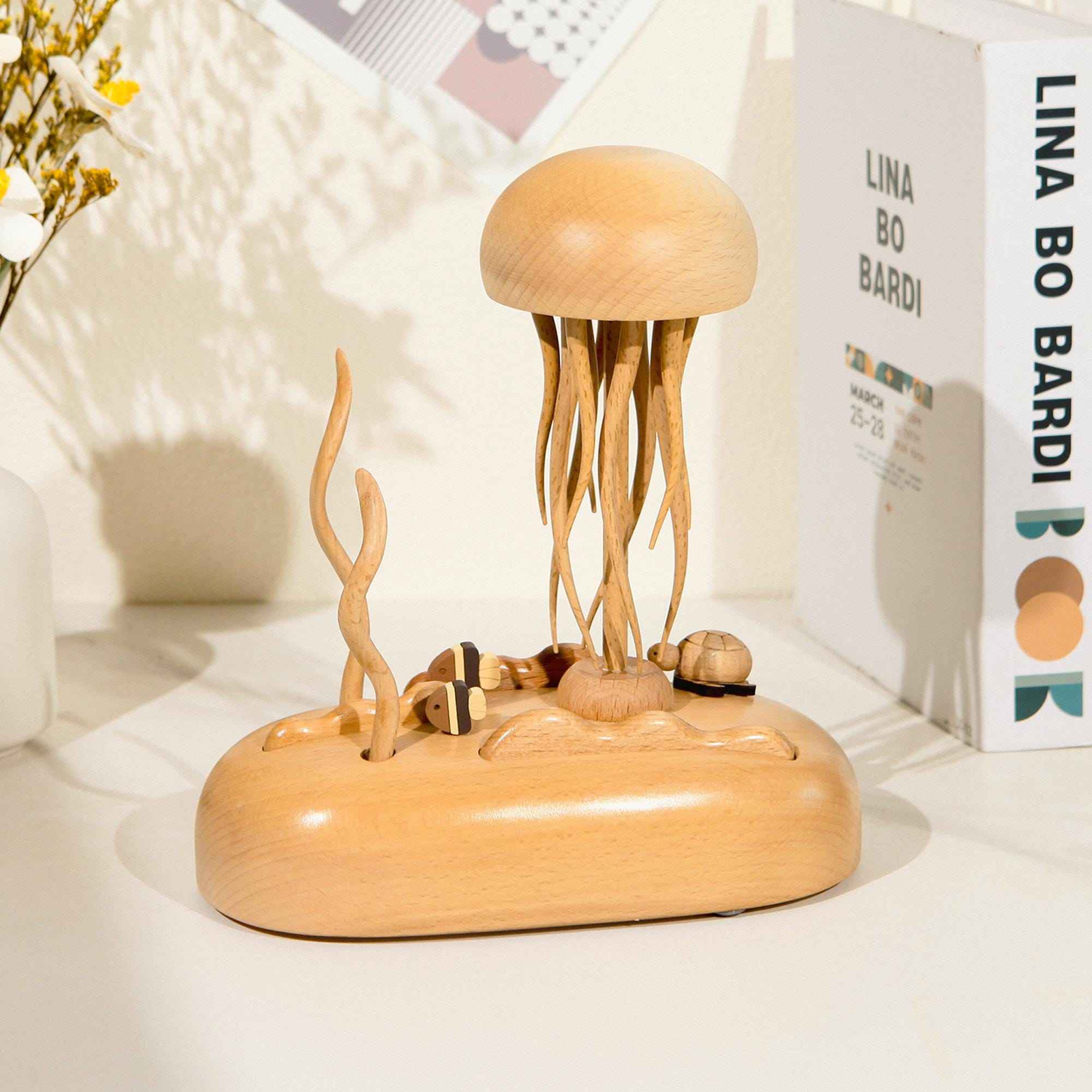 Mothers Day Custom Engraved Wooden Jellyfish Automaton Ornament,Handmade wooden mechanical Jellyfish,Unique Home Decor,Anniversary,Couple