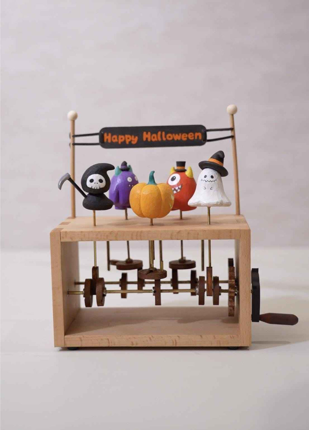Handmade Halloween Wooden Automaton | Dancing Pumpkin Ghost Monster Grim Reaper | Spooky Kinetic Art