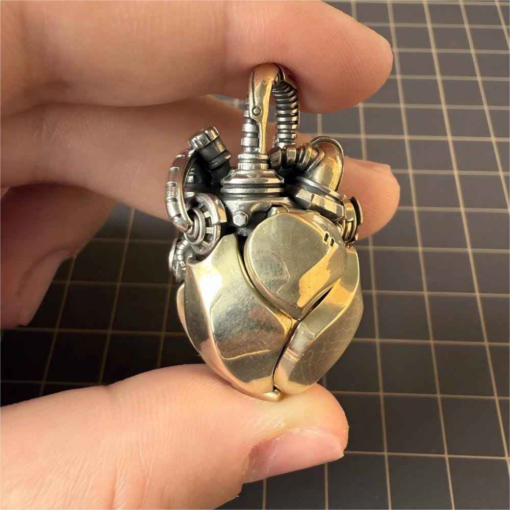 Steampunk Mechanical Heart Pendant, Kinetic Anatomical Jewelry, Gift for Engineers, Gamers