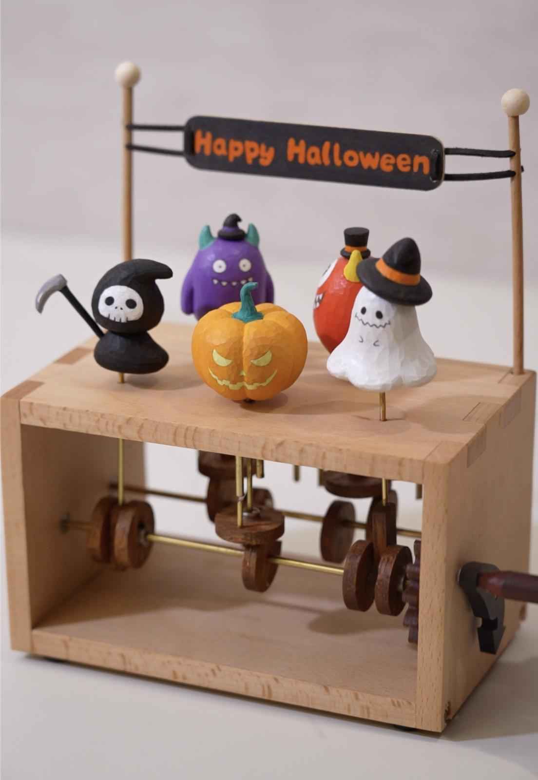 Handmade Halloween Wooden Automaton | Dancing Pumpkin Ghost Monster Grim Reaper | Spooky Kinetic Art
