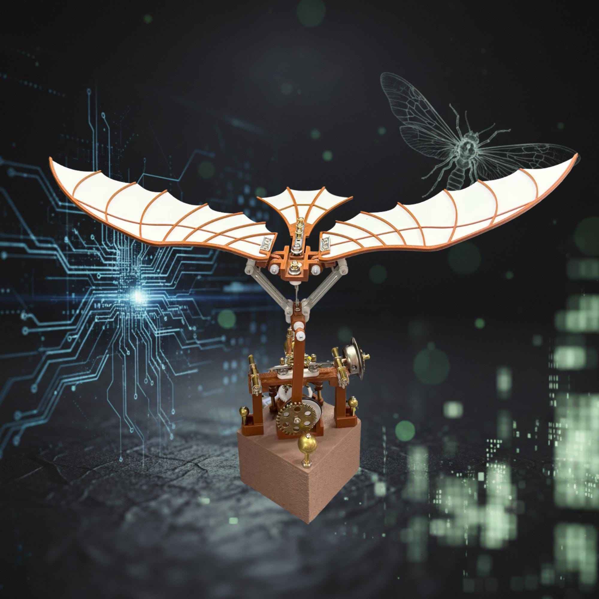 Da Vinci Ornithopter DIY Music Box Steampunk Flying Machine Model Mechanical Art Kit Castle in the Sky Display Decor