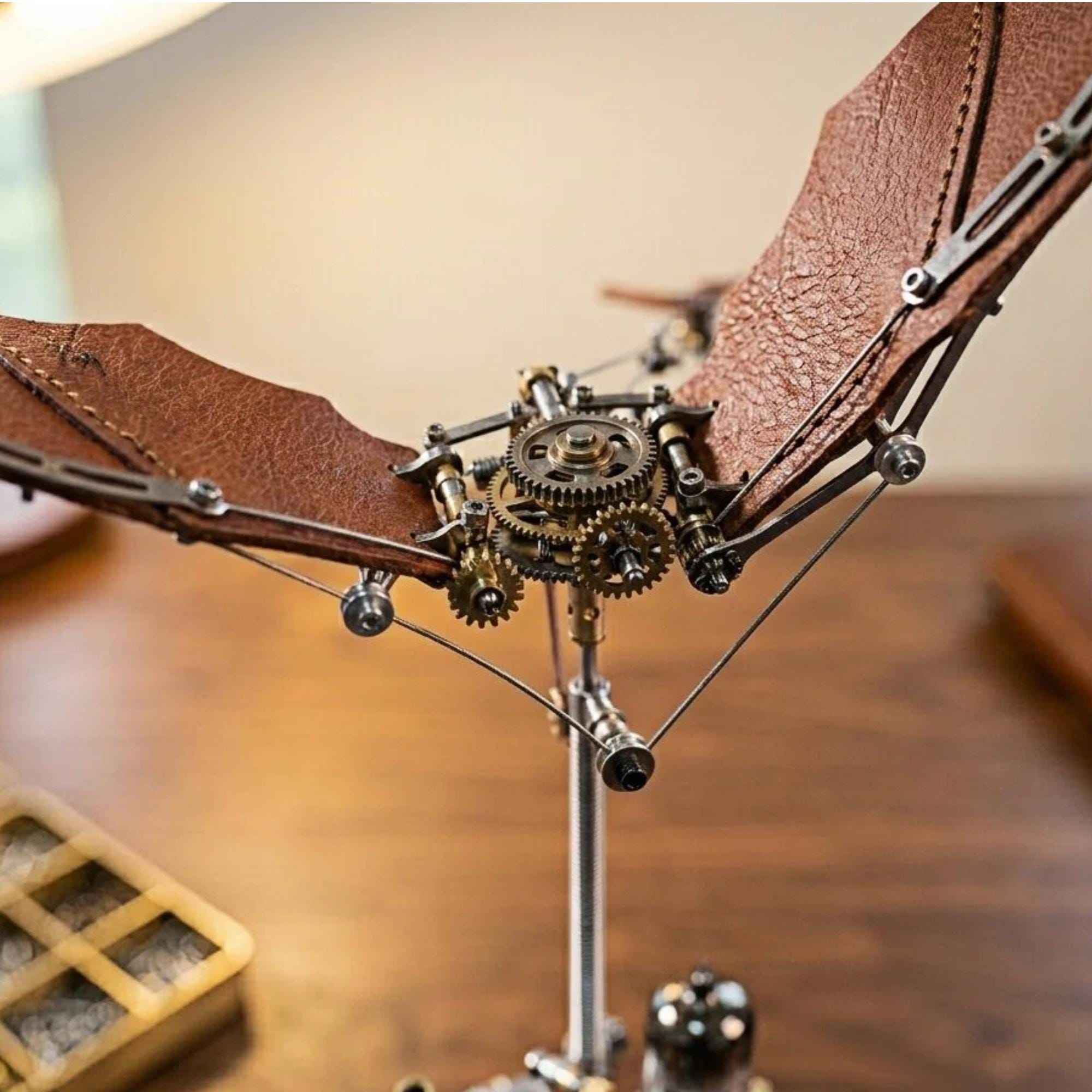 Steampunk Ornithopter Automaton, Mechanical Flying Machine Sculpture, Kinetic Desk Object